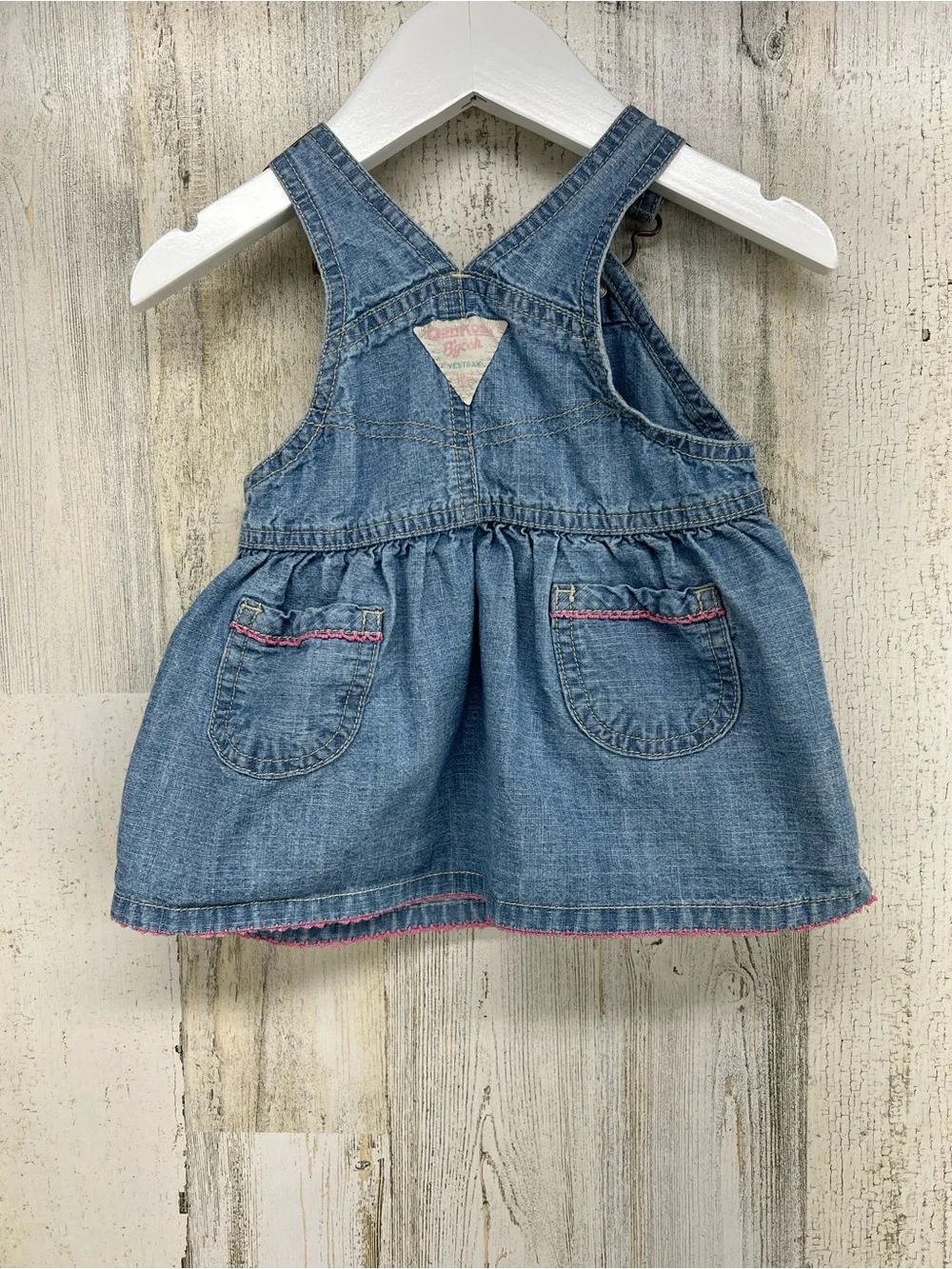 Oshkosh Denim Skirt Overall Dress Pink Floral 6 Months